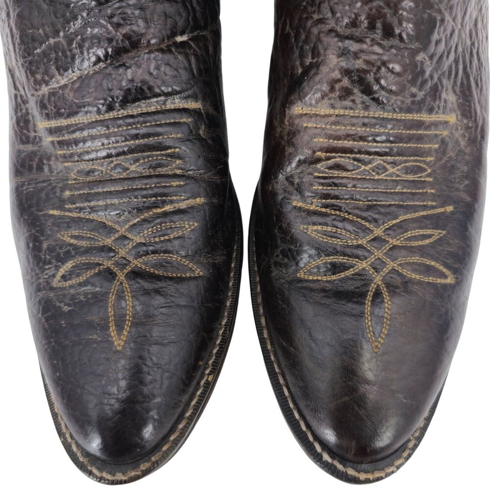 Justin Exotic Shark Boots Men size 10.5B Dark Brown Leather Cowboy Western Boots - Picture 3 of 13